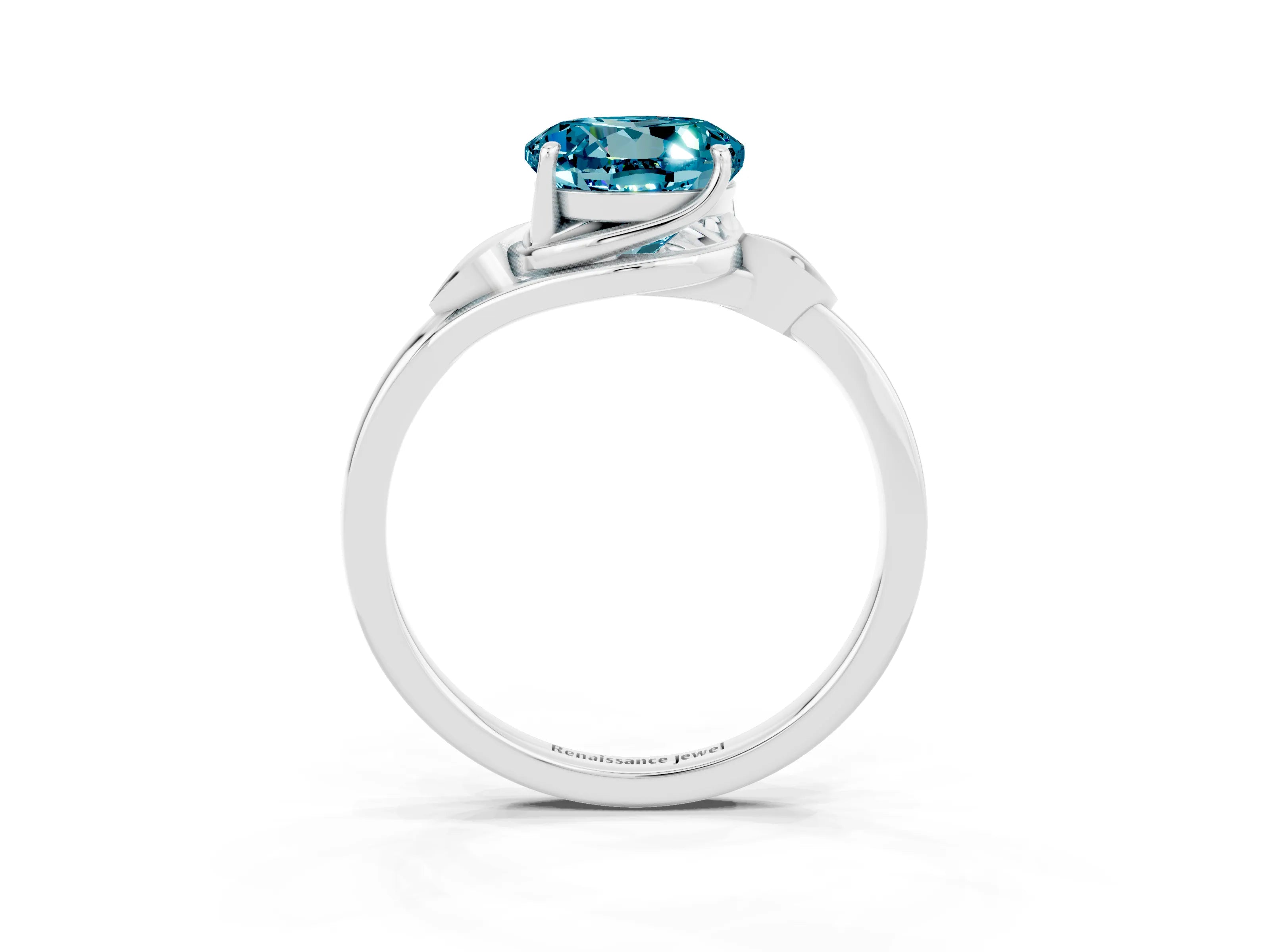 White gold Round Cut Blue Topaz Solitaire Ring with Twist Band and Four-Prong Setting_15