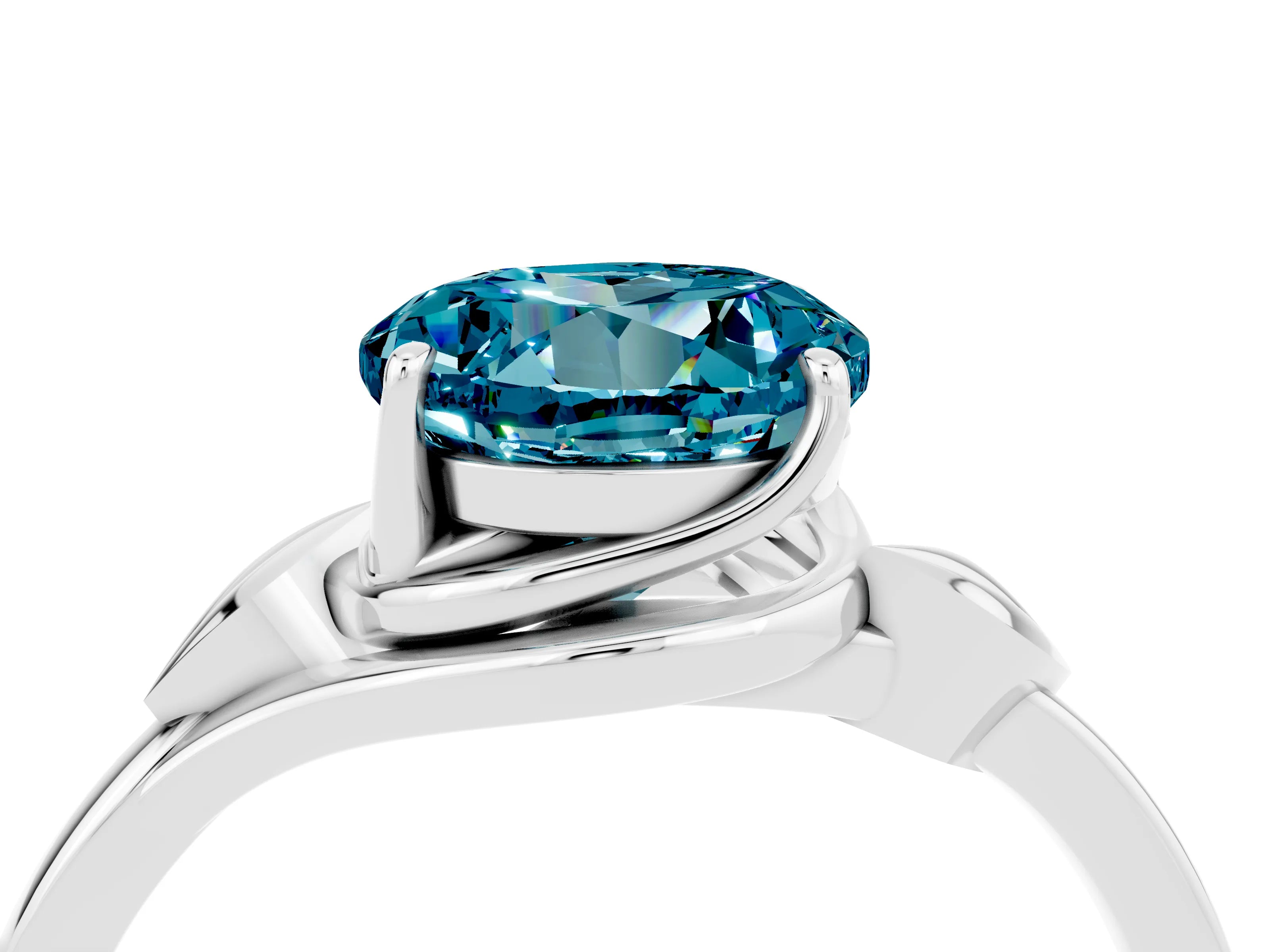 White gold Round Cut Blue Topaz Solitaire Ring with Twist Band and Four-Prong Setting_16