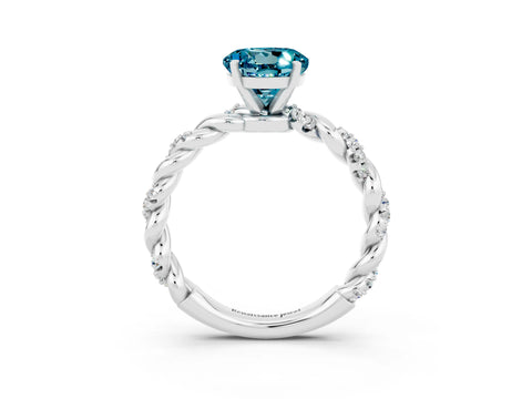 White gold Round Cut Blue Topaz Solitaire Ring with Twisted Band and Pavé Accents_3