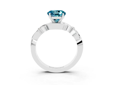 White gold Round Cut Blue Topaz Solitaire Ring with Twisted Band and Prong Setting_15