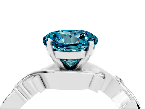 White gold Round Cut Blue Topaz Solitaire Ring with Twisted Band and Prong Setting_16