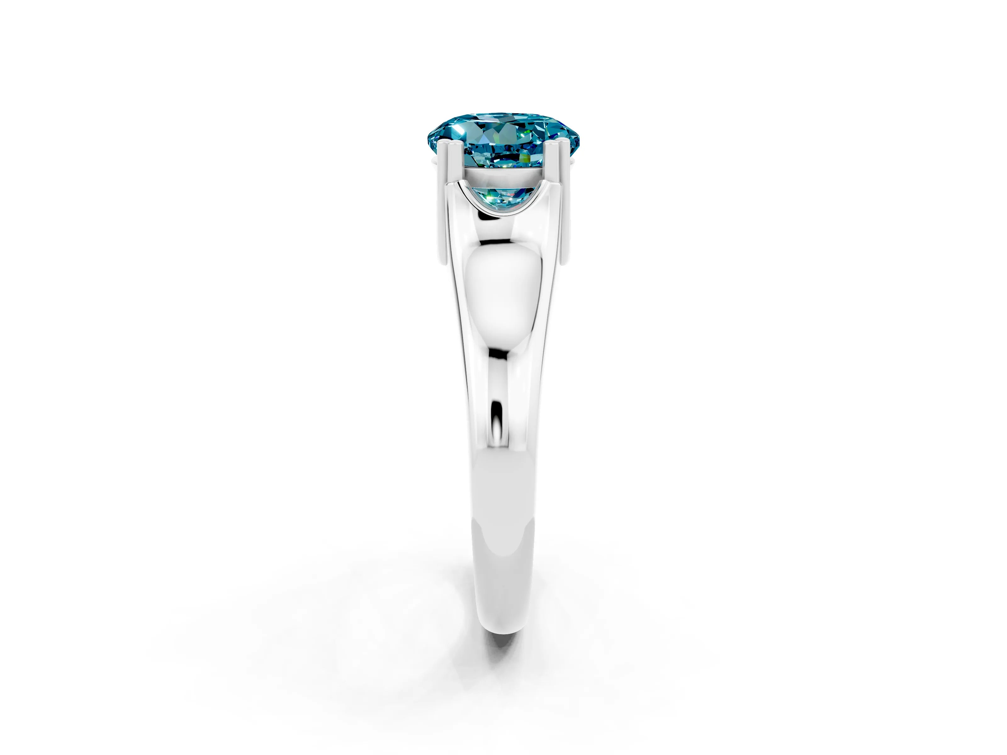 White gold Round Cut Blue Topaz Solitaire Ring with Wide Band and Prong Setting_2