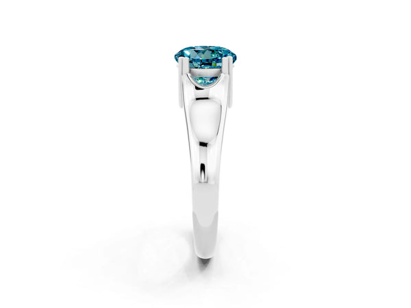 White gold Round Cut Blue Topaz Solitaire Ring with Wide Band and Prong Setting