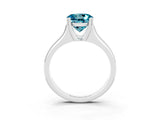 White gold Round Cut Blue Topaz Solitaire Ring with Wide Band and Prong Setting_3