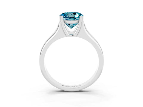 White gold Round Cut Blue Topaz Solitaire Ring with Wide Band and Prong Setting_3
