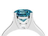 White gold Round Cut Blue Topaz Solitaire Ring with Wide Band and Prong Setting_4