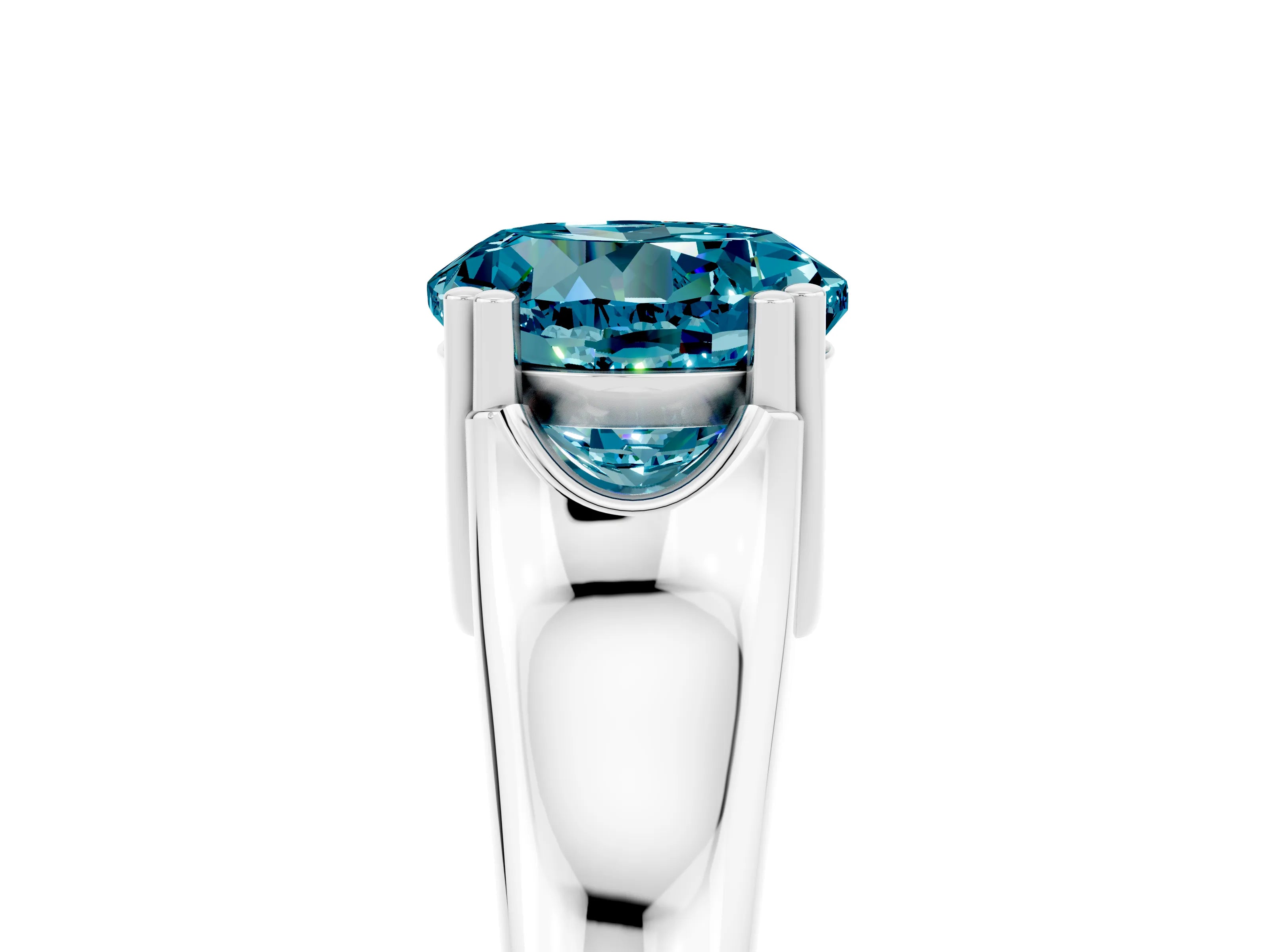 White gold Round Cut Blue Topaz Solitaire Ring with Wide Band and Prong Setting_5