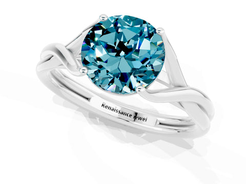 White gold Round Cut Blue Topaz Solitaire Twist Band Prong Setting Ring_71