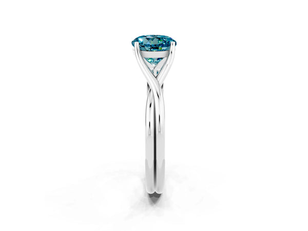 Platinum Round Cut Blue Topaz Solitaire Twist Band Prong Setting Ring