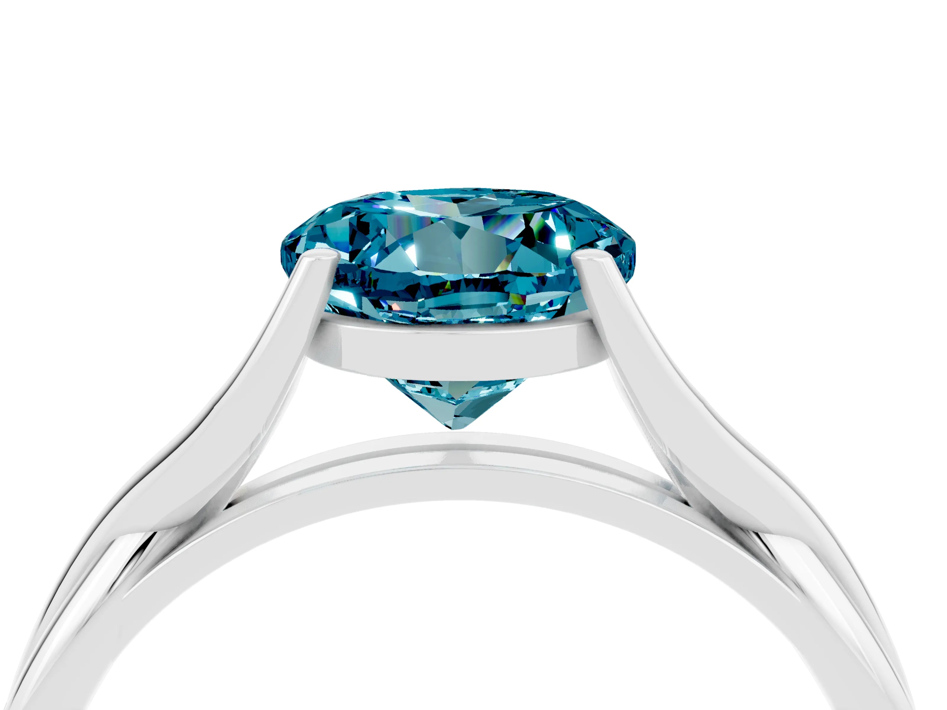 White gold Round Cut Blue Topaz Solitaire Twist Band Prong Setting Ring_74
