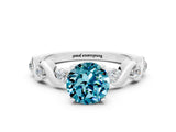 White gold Round Cut Blue Topaz Solitaire Twisted Band with Round  Accents and Prong Setting_12