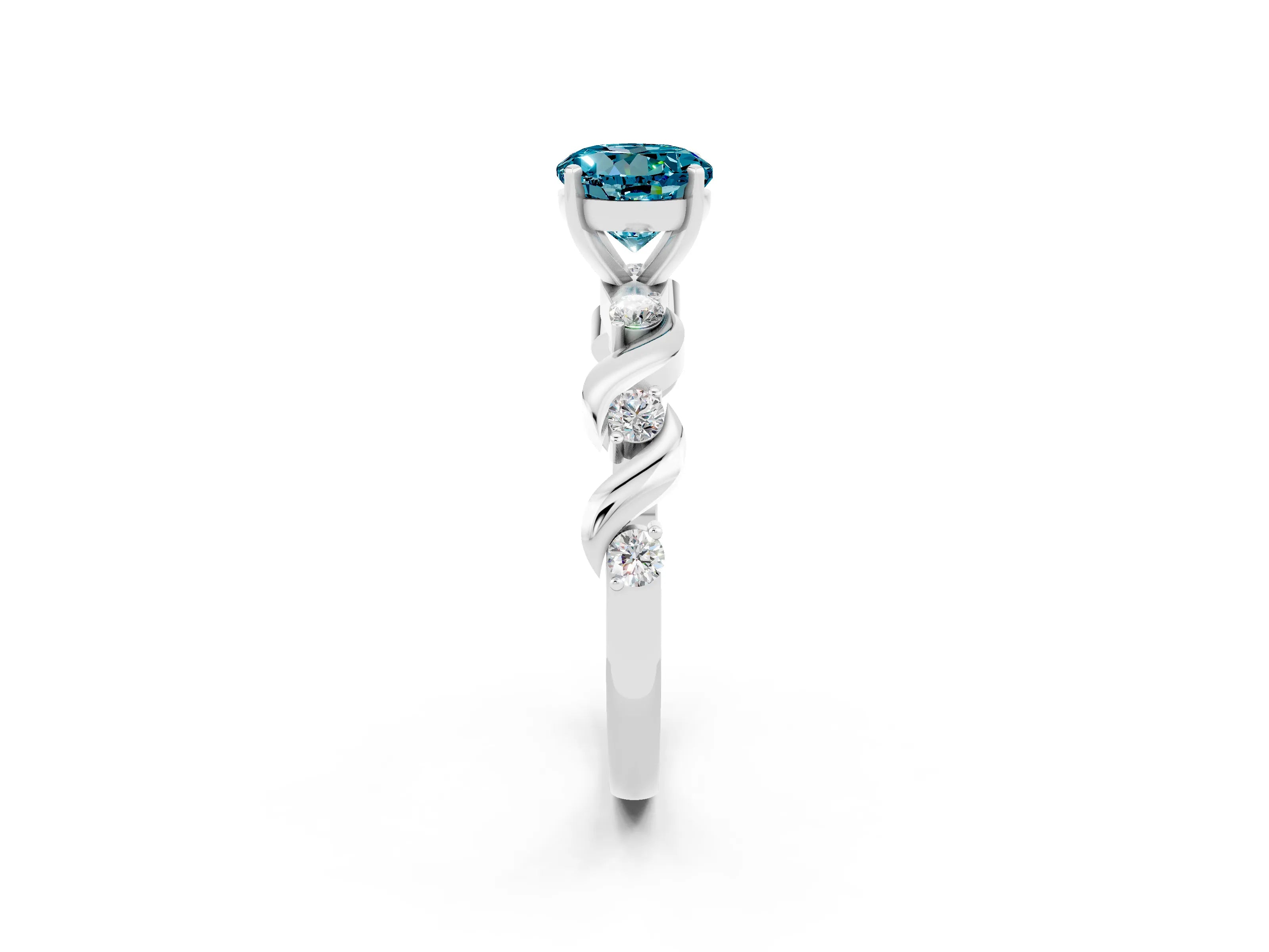 White gold Round Cut Blue Topaz Solitaire Twisted Band with Round  Accents and Prong Setting_14