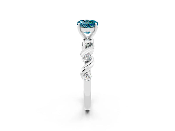 White gold Round Cut Blue Topaz Solitaire Twisted Band with Round  Accents and Prong Setting