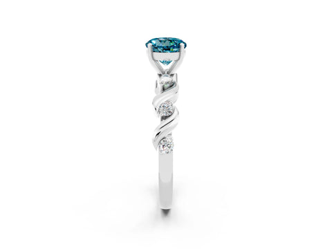 White gold Round Cut Blue Topaz Solitaire Twisted Band with Round  Accents and Prong Setting_14