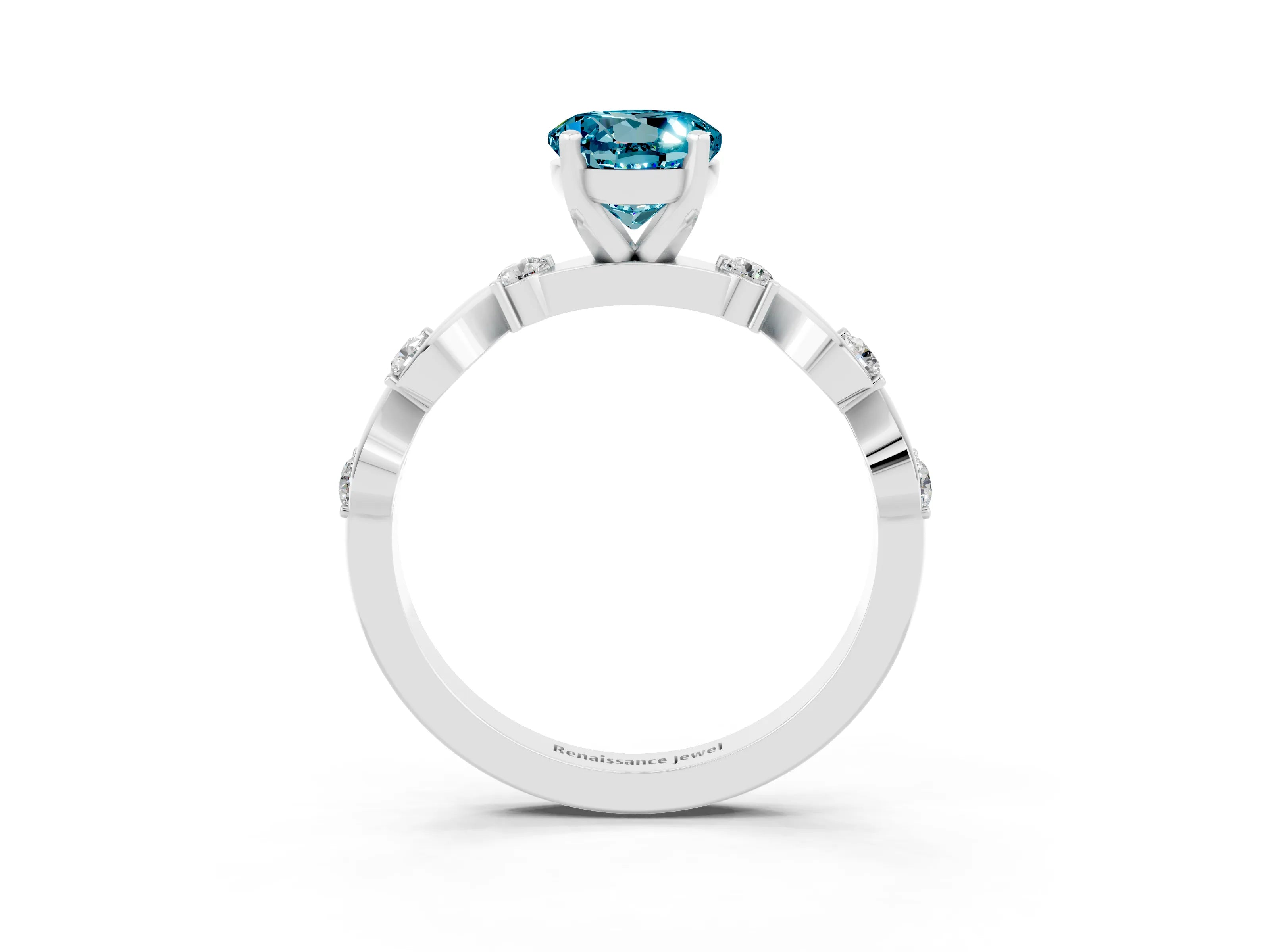 White gold Round Cut Blue Topaz Solitaire Twisted Band with Round  Accents and Prong Setting_15