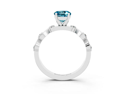 White gold Round Cut Blue Topaz Solitaire Twisted Band with Round  Accents and Prong Setting_15