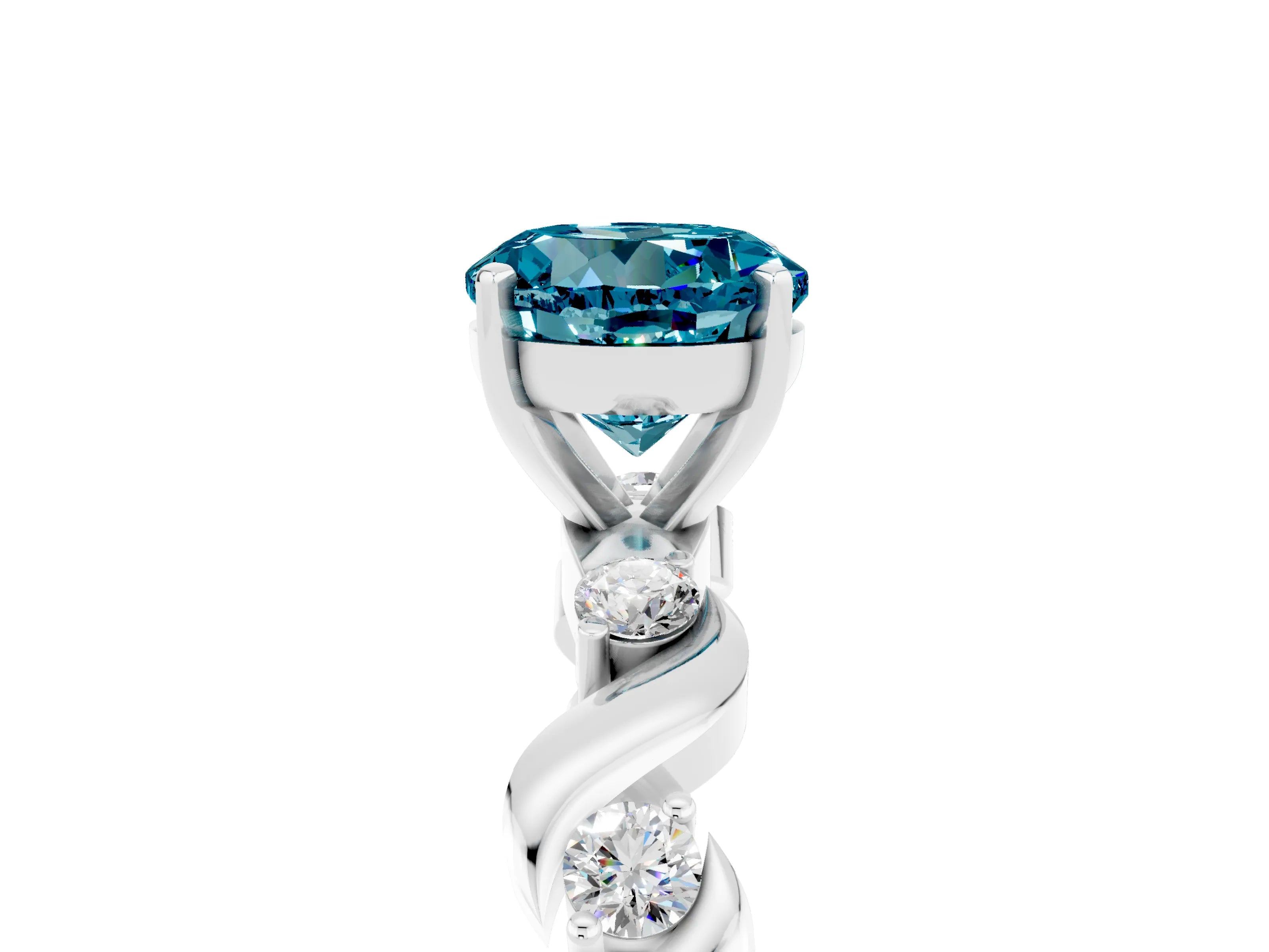 White gold Round Cut Blue Topaz Solitaire Twisted Band with Round  Accents and Prong Setting_17