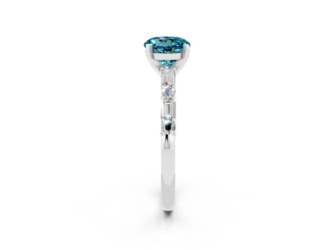 White gold Round Cut Blue Topaz Solitaire with Side Baguettes and Channel Set Band_2