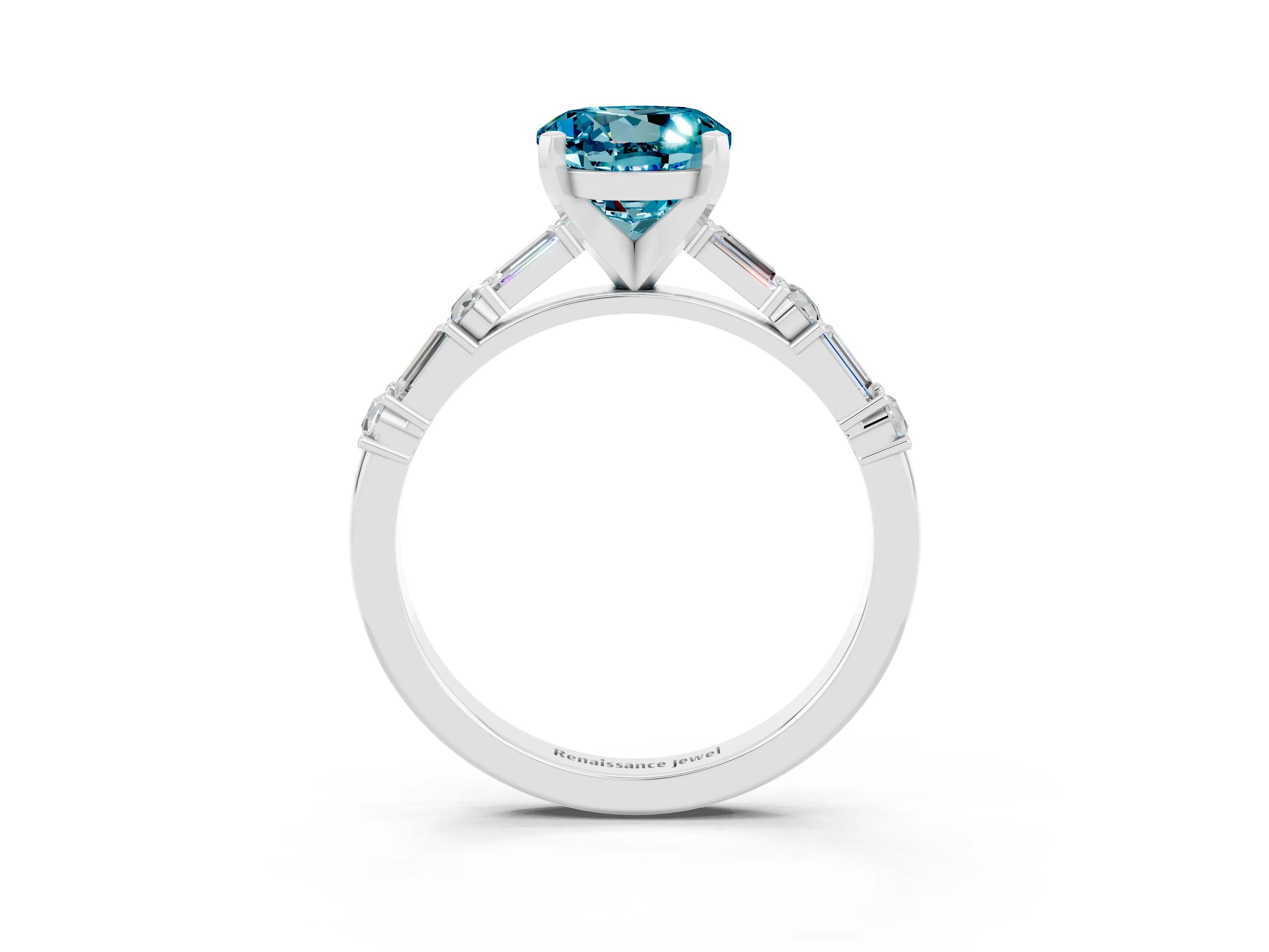 White gold Round Cut Blue Topaz Solitaire with Side Baguettes and Channel Set Band_3