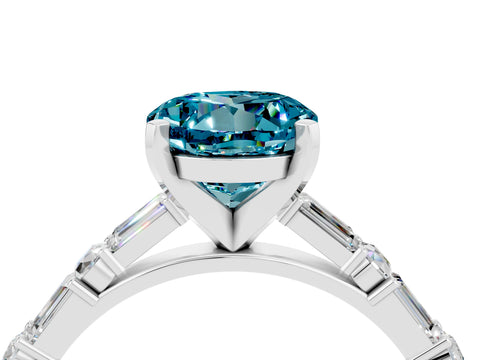 White gold Round Cut Blue Topaz Solitaire with Side Baguettes and Channel Set Band_4