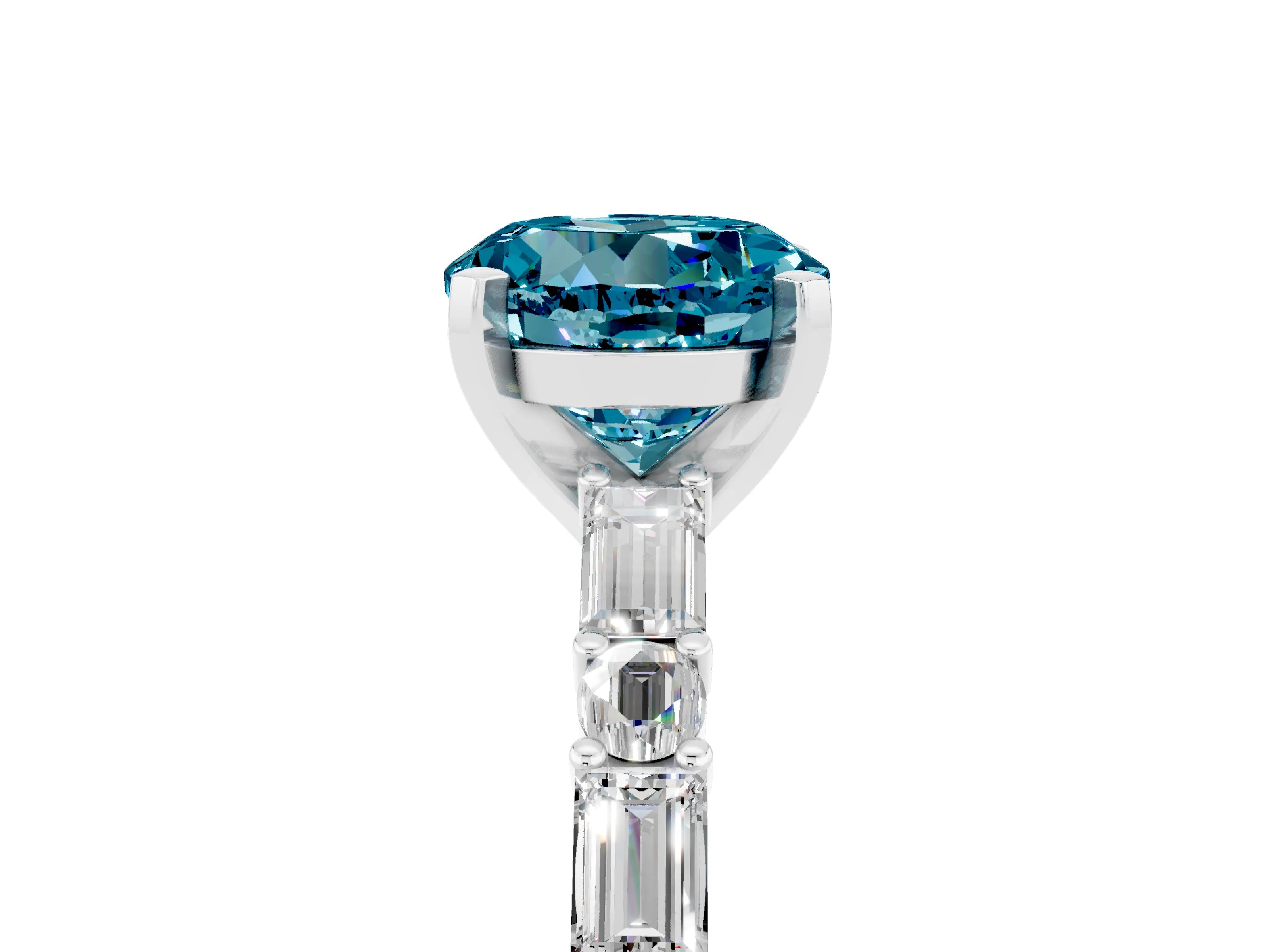 White gold Round Cut Blue Topaz Solitaire with Side Baguettes and Channel Set Band_5