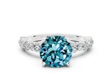 White gold Round Cut Blue Topaz Solitaire with Side Stones, Pave Band, Four-Prong Setting_48