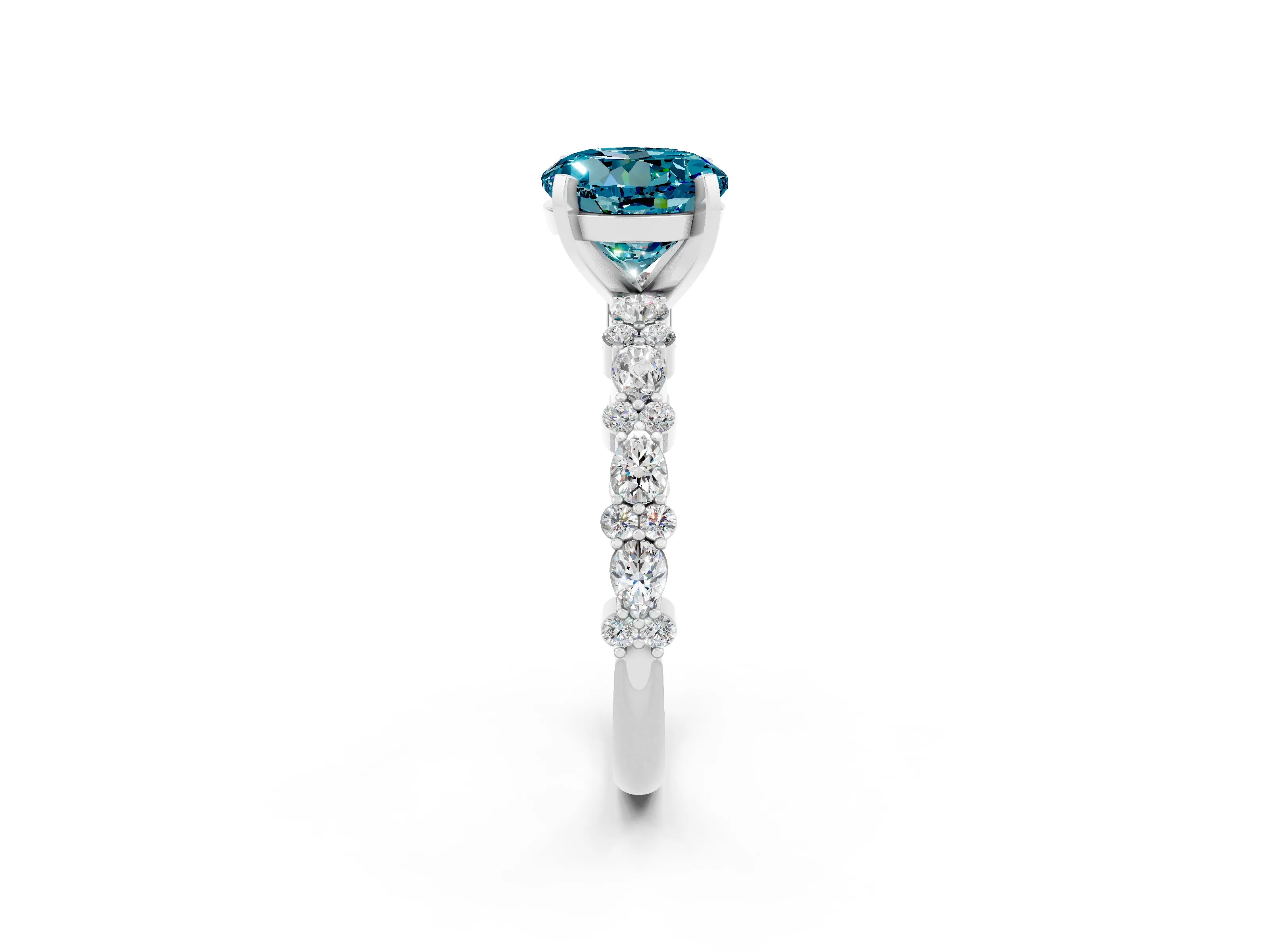 White gold Round Cut Blue Topaz Solitaire with Side Stones, Pave Band, Four-Prong Setting_50