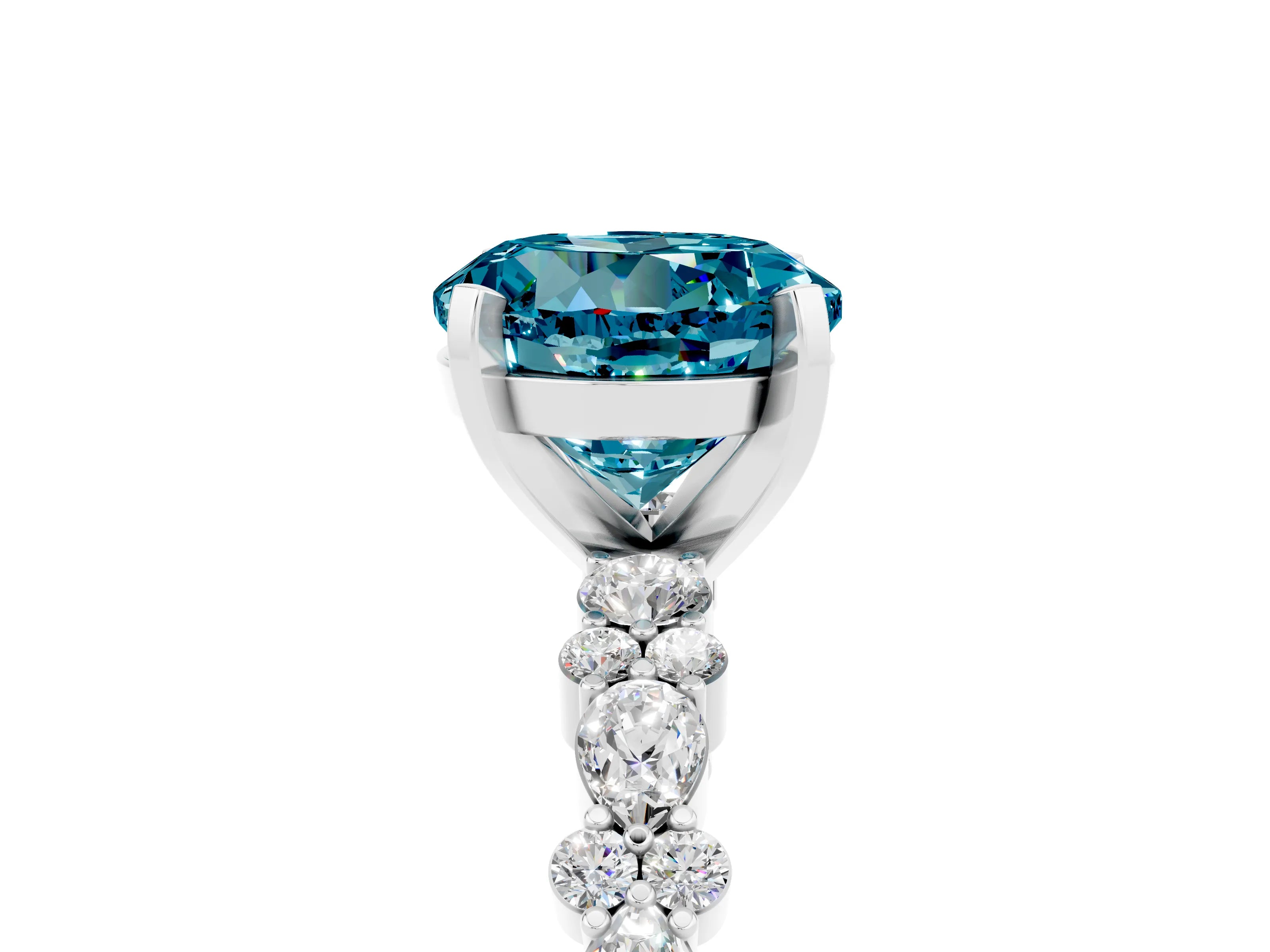 White gold Round Cut Blue Topaz Solitaire with Side Stones, Pave Band, Four-Prong Setting_53