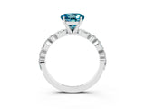 White gold Round Cut Blue Topaz Solitaire with Side Stones on a Pavé Band and Four-Prong Setting_3