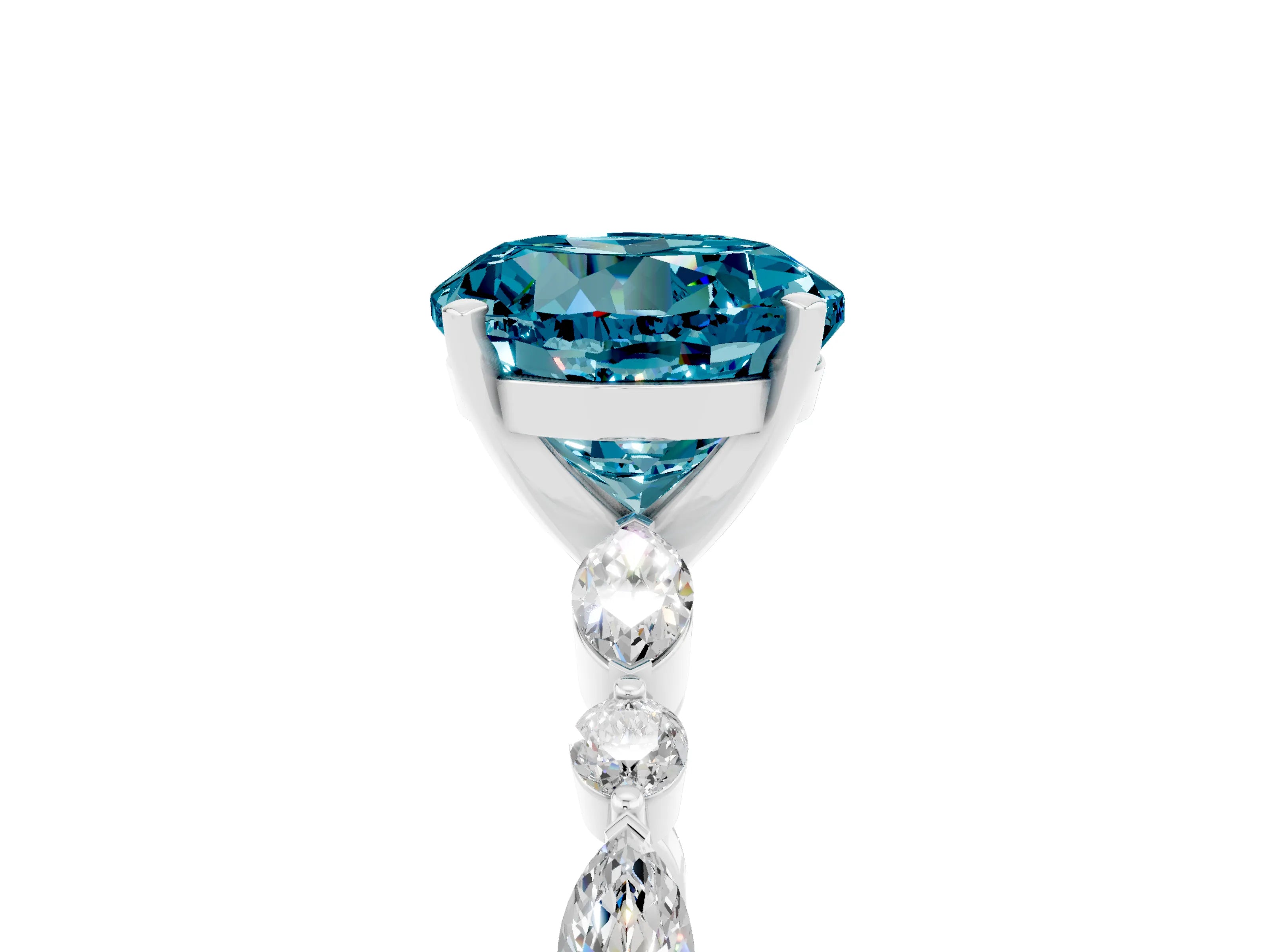 White gold Round Cut Blue Topaz Solitaire with Side Stones on a Pavé Band and Four-Prong Setting_5