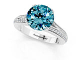 White gold Round Cut Blue Topaz Split Shank Engagement Ring with Pavé Band_1