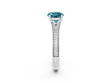 White gold Round Cut Blue Topaz Split Shank Engagement Ring with Pavé Band_2