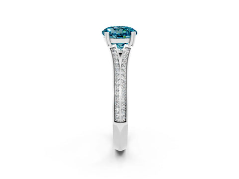 White gold Round Cut Blue Topaz Split Shank Engagement Ring with Pavé Band_2