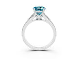 White gold Round Cut Blue Topaz Split Shank Engagement Ring with Pavé Band_3