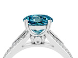 White gold Round Cut Blue Topaz Split Shank Engagement Ring with Pavé Band_4