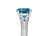 White gold Round Cut Blue Topaz Split Shank Engagement Ring with Pavé Band_5