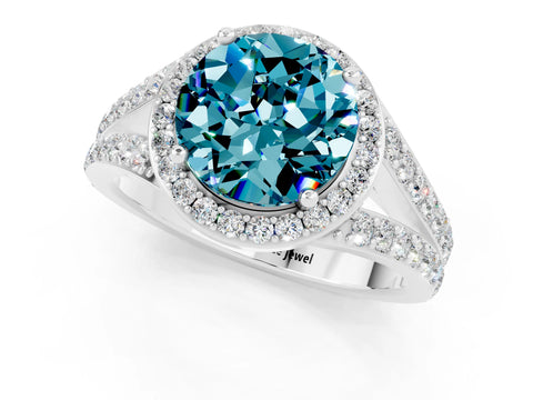 White gold Round Cut Blue Topaz Split Shank Halo Ring with Four-Prong Setting_13