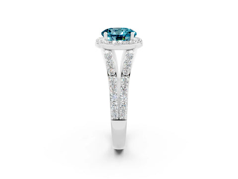 White gold Round Cut Blue Topaz Split Shank Halo Ring with Four-Prong Setting_14