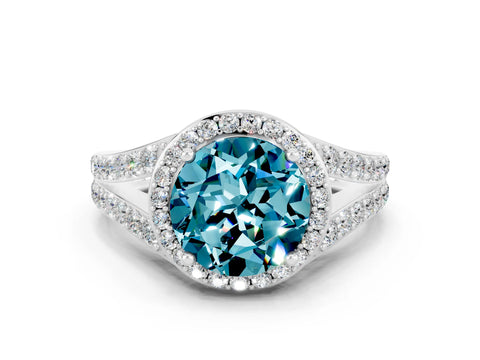 White gold Round Cut Blue Topaz Split Shank Halo Ring with Four-Prong Setting_24