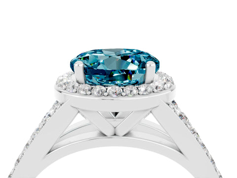 White gold Round Cut Blue Topaz Split Shank Halo Ring with Four-Prong Setting_28