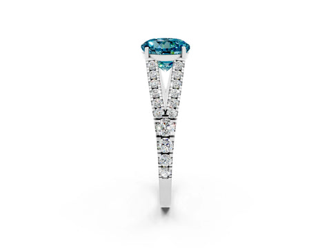 White gold Round Cut Blue Topaz Split Shank Pavé Engagement Ring with Four-Prong Setting_14