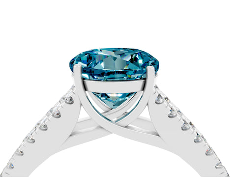 White gold Round Cut Blue Topaz Split Shank Pavé Engagement Ring with Four-Prong Setting_16