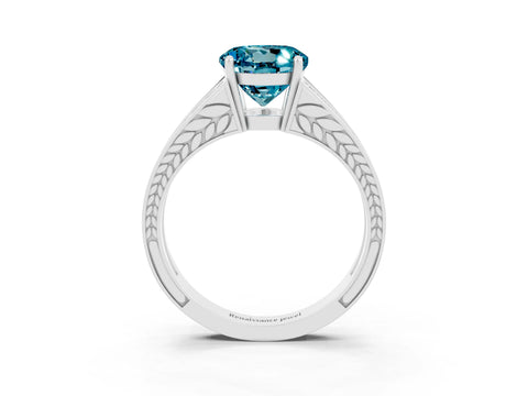 White gold Round Cut Blue Topaz Split Shank Ring with Pavé Band and Four-Prong Setting_3