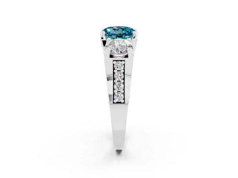 White gold Round Cut Blue Topaz Three-Stone Ring with Channel Set Band and Four-Prong Setting_2