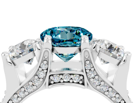 White gold Round Cut Blue Topaz Three-Stone Ring with Channel Set Band and Four-Prong Setting_4