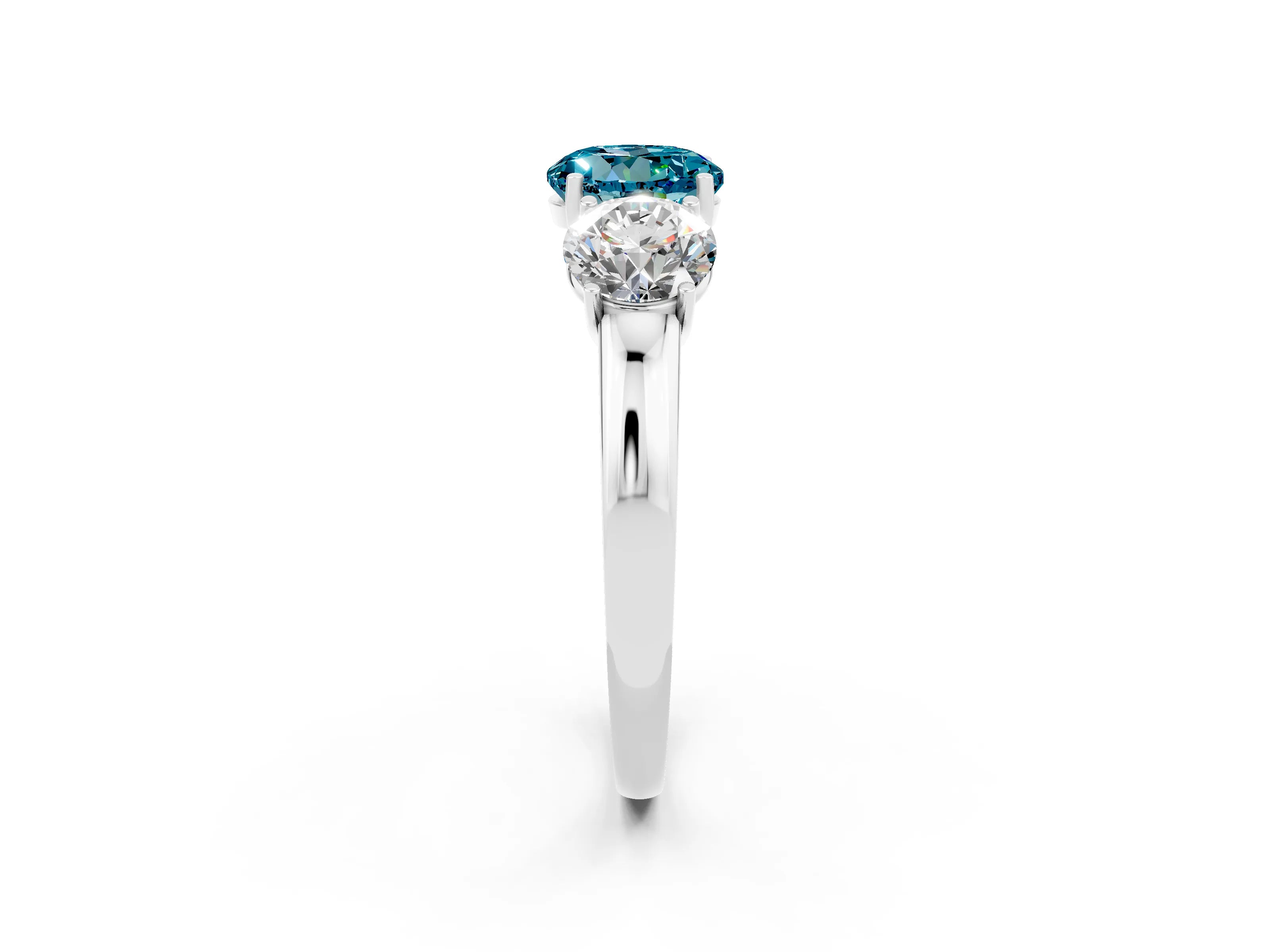 White gold Round Cut Blue Topaz Three-Stone Ring with Four-Prong Setting and Classic Band_2