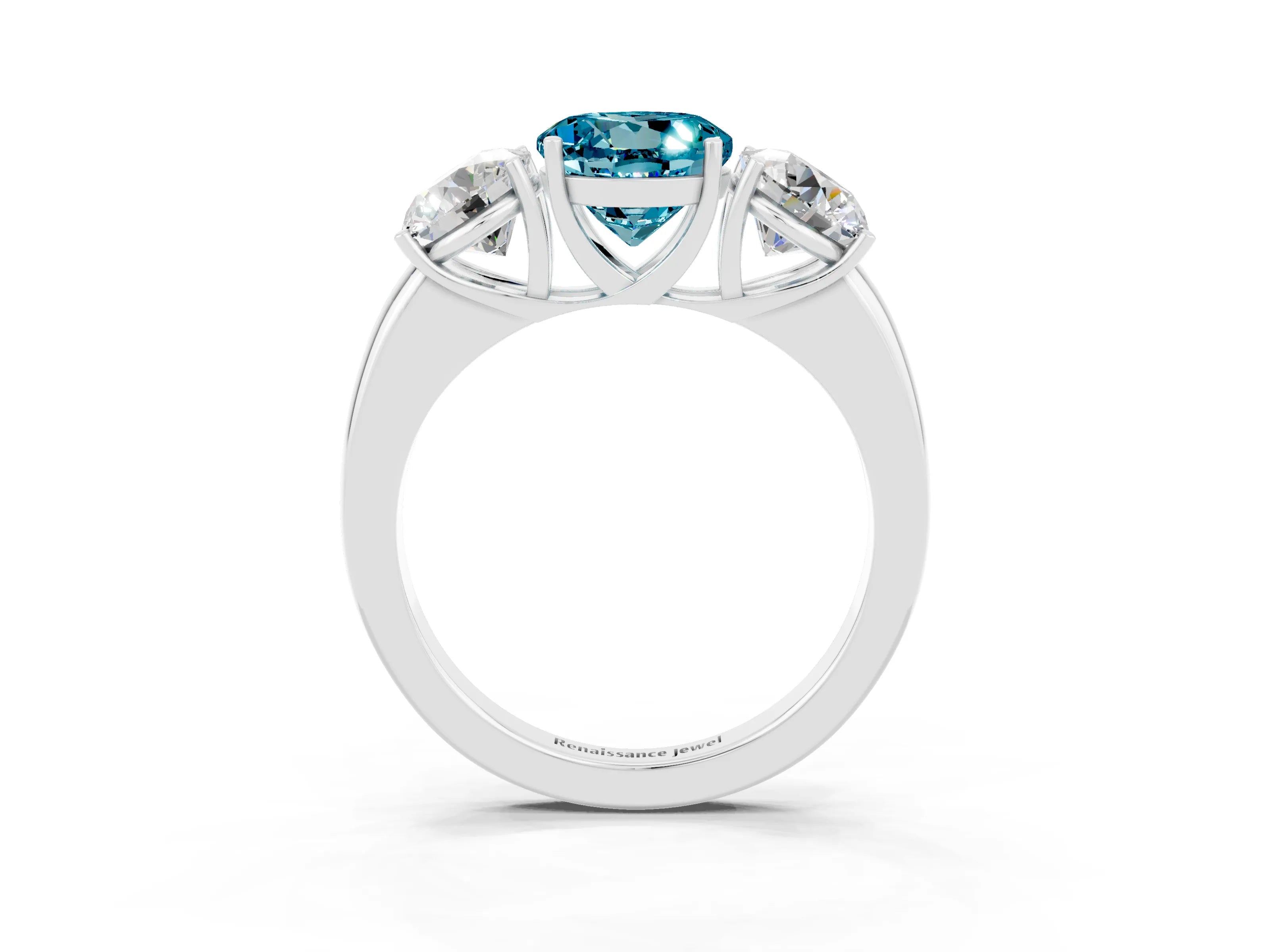 White gold Round Cut Blue Topaz Three-Stone Ring with Four-Prong Setting and Classic Band_3