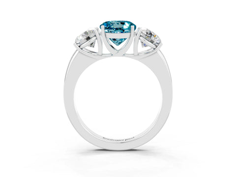 White gold Round Cut Blue Topaz Three-Stone Ring with Four-Prong Setting and Classic Band_3