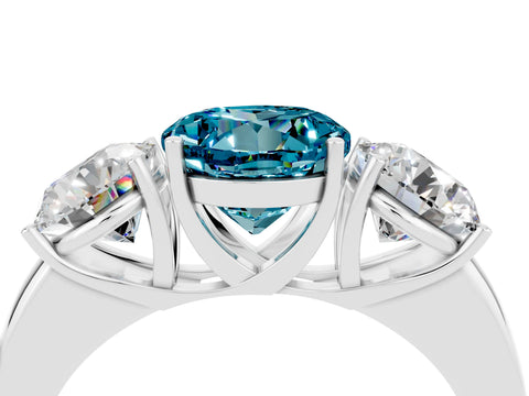 White gold Round Cut Blue Topaz Three-Stone Ring with Four-Prong Setting and Classic Band_4