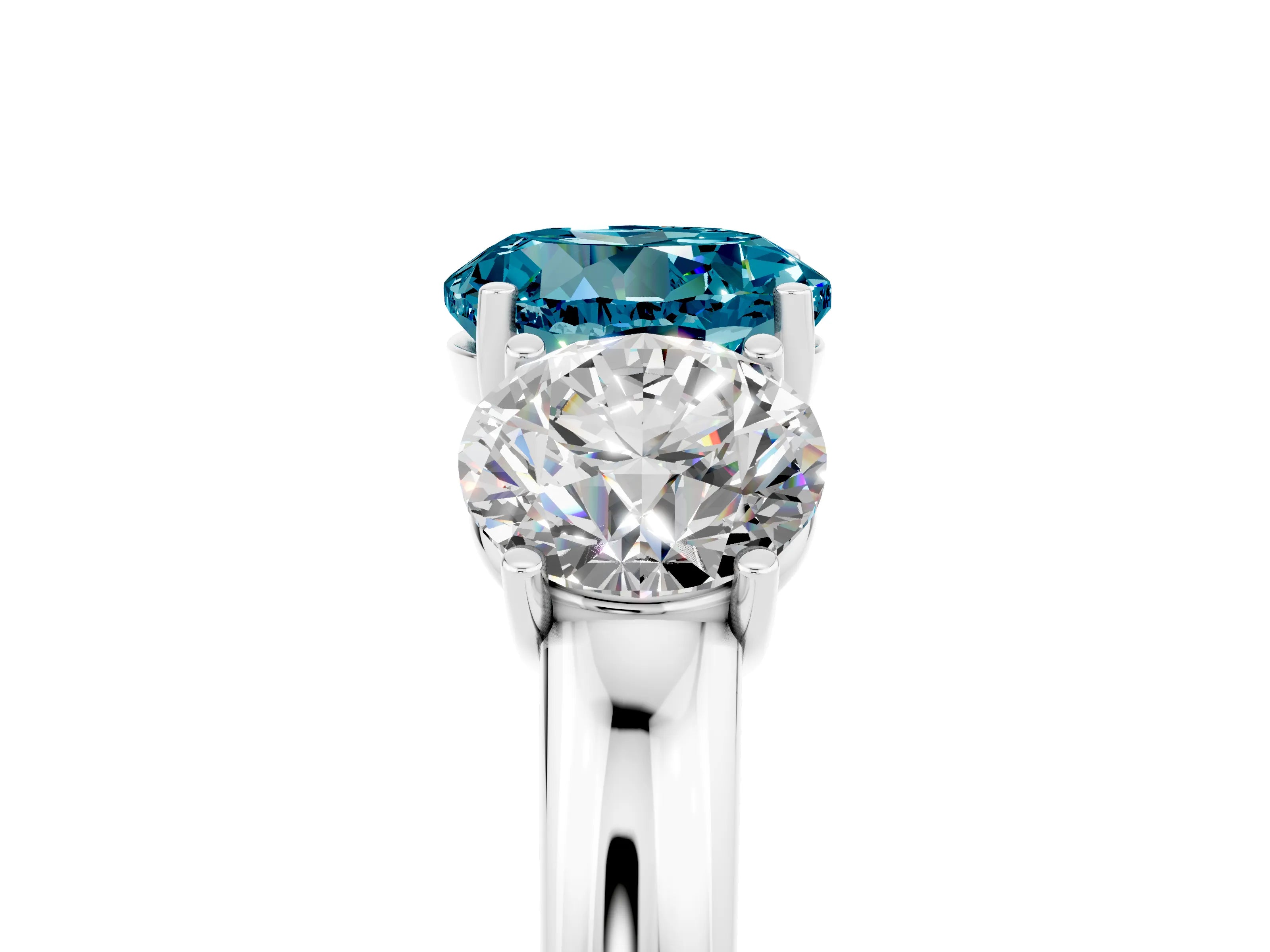 White gold Round Cut Blue Topaz Three-Stone Ring with Four-Prong Setting and Classic Band_5